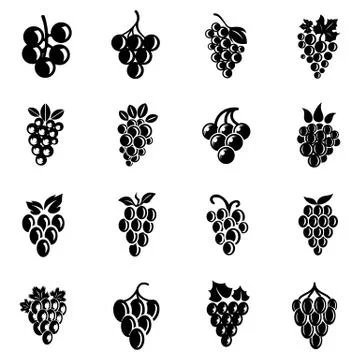Grape fruit wine logo icons set, simple style Stock Illustration