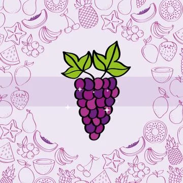 Grape fruits nutrition background pattern drawing color Illustrazione stock