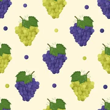 Grape with green leaves seamless pattern. Flat vector illustration Stock Illustration