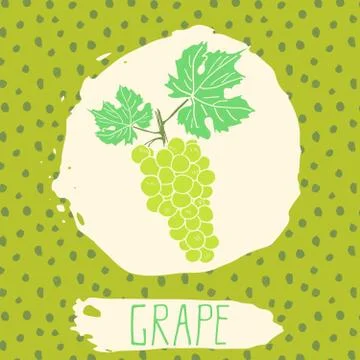 Grape hand drawn sketched fruit with leaf on background with dots pattern. Do Illustrazione stock
