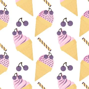 Grape ice cream seamless pattern Stock Illustration