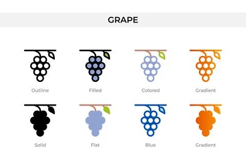 Grape icon in different style. grape vector icons designed in outline, soli.. Stock Illustration