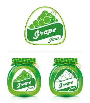 Grape jam label with jar Stock Illustration