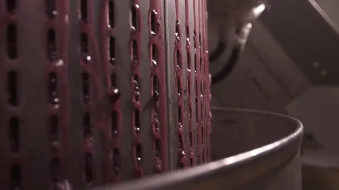 Grape juice exit modern mechanical stainless steel wine press after extraction. Stock Footage 153813343