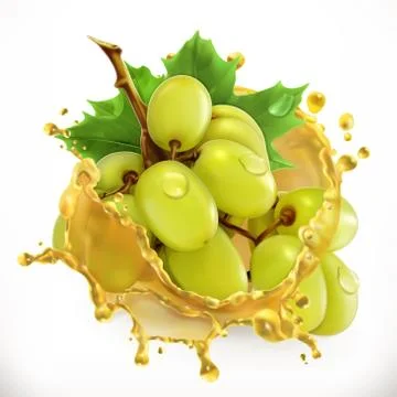 Grape juice. Fresh fruit, 3d vector icon Stock Illustration