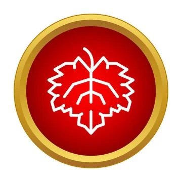 Grape leaf line icon on red button Stock Illustration