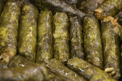 Grape Leaf Stuffed Rice Meal, Stuffed Leaf, Grape Leaf Wrap, Turkish Food Stock Photos