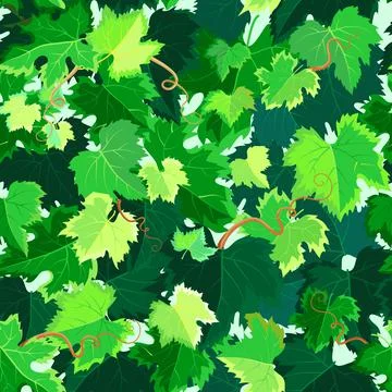Grape Leaves Seamless Pattern Stock Illustration
