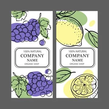 GRAPE LEMON LABELS Design Sketch Vector Illustration Set Stock Illustration