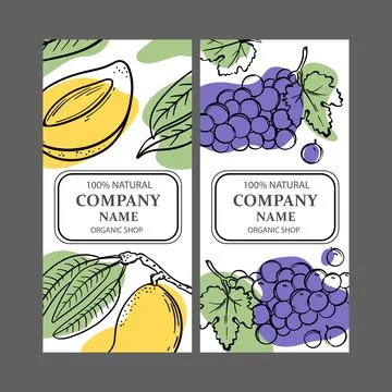 GRAPE MANGO LABELS Design Sketch Vector Illustration Set Stock Illustration