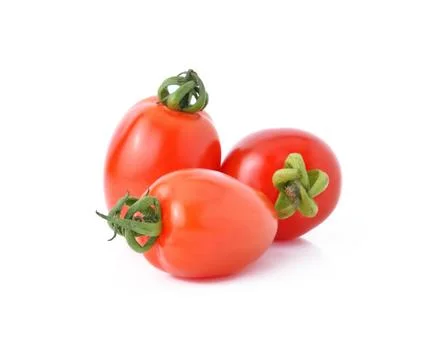 Grape or cherry tomatoes isolated on white background. Stock Photos