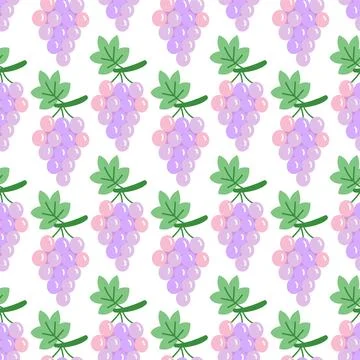 Grape pattern seamless flat hand-drawn purple berry background textile wallpaper Illustrazione stock