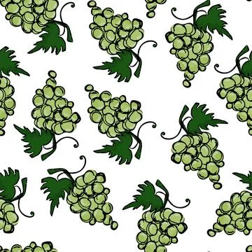 Grape, pear and apple vector seamless pattern on white background Illustrazione stock