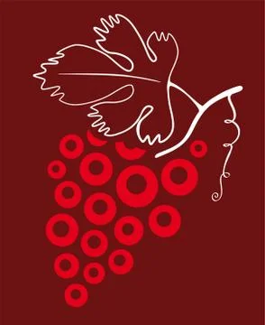 Grape symbol in red tones with leaf in white. Stock Illustration