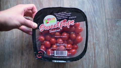 Grape tomatoes tomato sweetpops by Red Sun Farms from Mexico raw vegetable Stock Footage 330292676