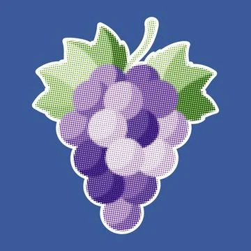 Grape. Trendy halftone style. Fresh fruit retro texture. Vintage pop art style Stock Illustration