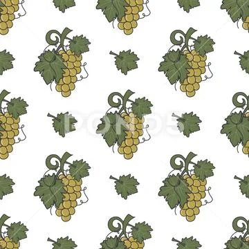 Grape vine and leaf icons seamless wallpaper. Wine cover pattern. Cute retro Stock Illustration