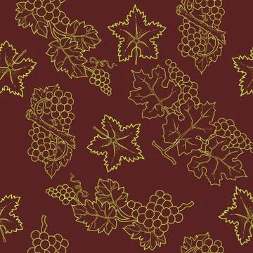 Grape vine branches seamless pattern background vector illustration. Brown color Illustrazione stock