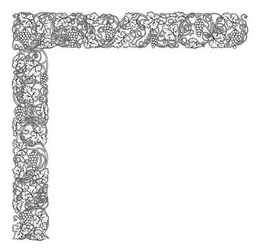Grape Vine Grapevine Leaves Grapes Leaf Border Ilustração Stock