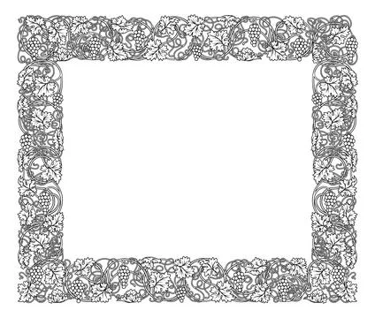 Grape Vine Grapevine Leaves Grapes Leaf Border Ilustração Stock