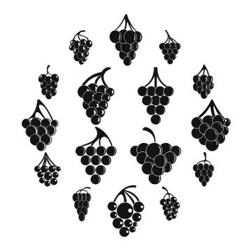Grape wine bunch icons set, simple style Stock Illustration