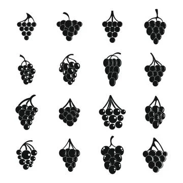 Grape wine bunch icons set, simple style Stock Illustration