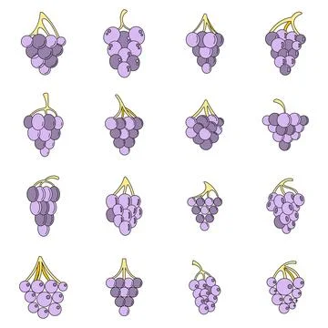 Grape wine bunch icons set vector color Stock Illustration