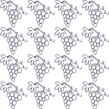 Grape wine drawing with double blue and purple line seamless pattern (eps) Stock Illustration