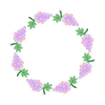 Grape wreath vector flat hand-drawn berry circular frame for menu card Illustrazione stock