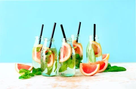 Grapefruit and basil summer refreshing drink Stock Photos
