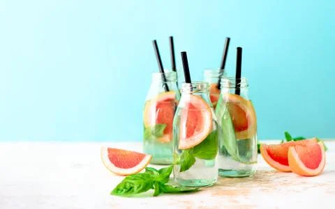 Grapefruit and basil summer refreshing drink Stock Photos