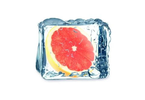Grapefruit and ice cube Stock Photos