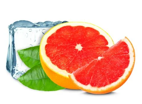 Grapefruit and ice cube Stock Photos