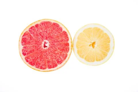 Grapefruit and lemon on a white background, texture Stock Photos