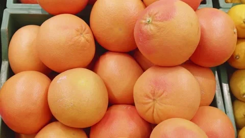 Grapefruit close-up on a supermarket shelf Stock Footage 146458027
