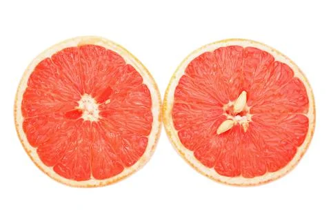 Grapefruit cut in half showing both halves one white Stock Photos
