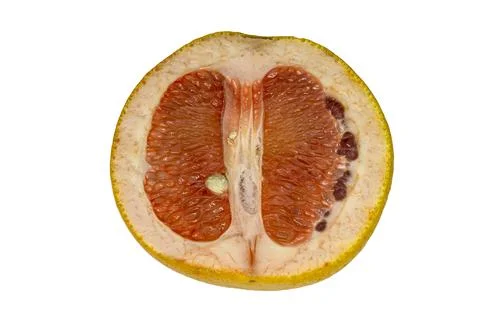 Grapefruit in a cut on a white background close up Foto stock