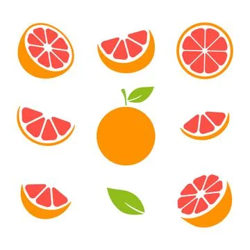 Grapefruit fruits slices set. Stock Illustration