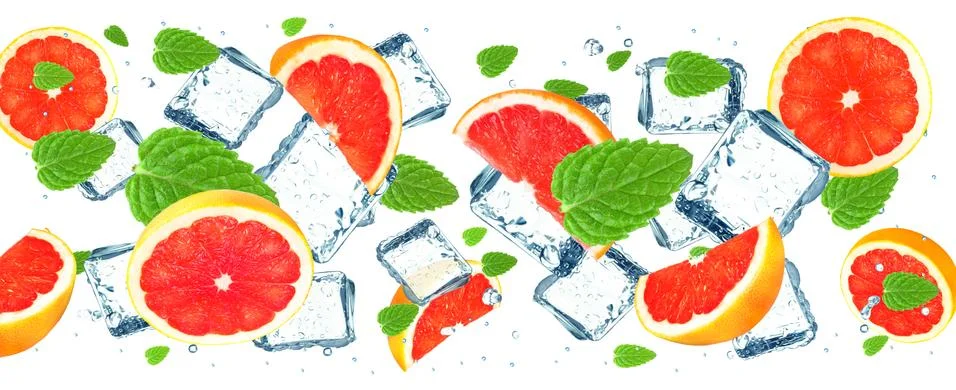 Grapefruit, ice cubes Stock Photos