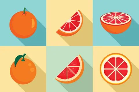 Grapefruit icons set, flat style Illustrazione stock