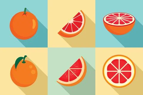 Grapefruit icons set, flat style Illustrazione stock