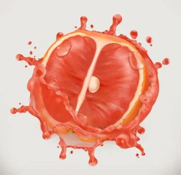 Grapefruit juice. Fresh fruit, 3d vector icon Stock Illustration