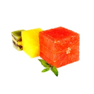Grapefruit, kiwi and oranges cube with mint Stock Photos