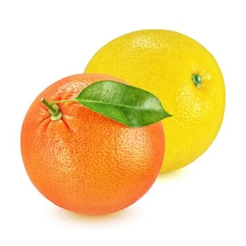 Grapefruit with leaf isolated on white background Stock Photos