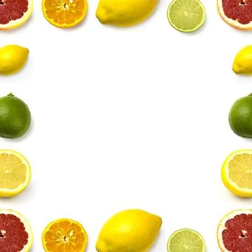 Grapefruit, lime, lemon and mandarin on white background Stock Photos