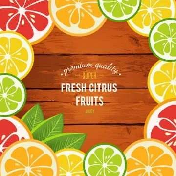Grapefruit, lime, lemon and orange with mint leaves Stock Illustration