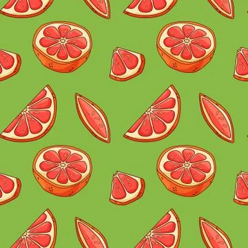 Grapefruit pieces seamless pattern on green backdrop stock vector illustratio Stock Illustration