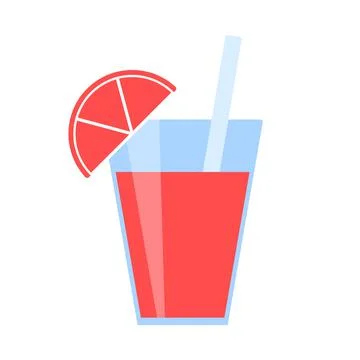Grapefruit red orange fruit juice in glass and slice orange, straw for drinki Stock Illustration