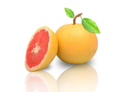 Grapefruit with reflection isolated on white background Foto stock