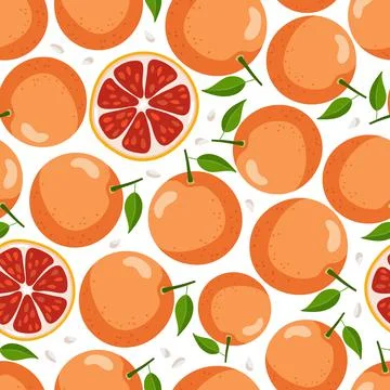 Grapefruit Seamless pattern. Flat vector summer citrus digital paper. Whole Stock Illustration